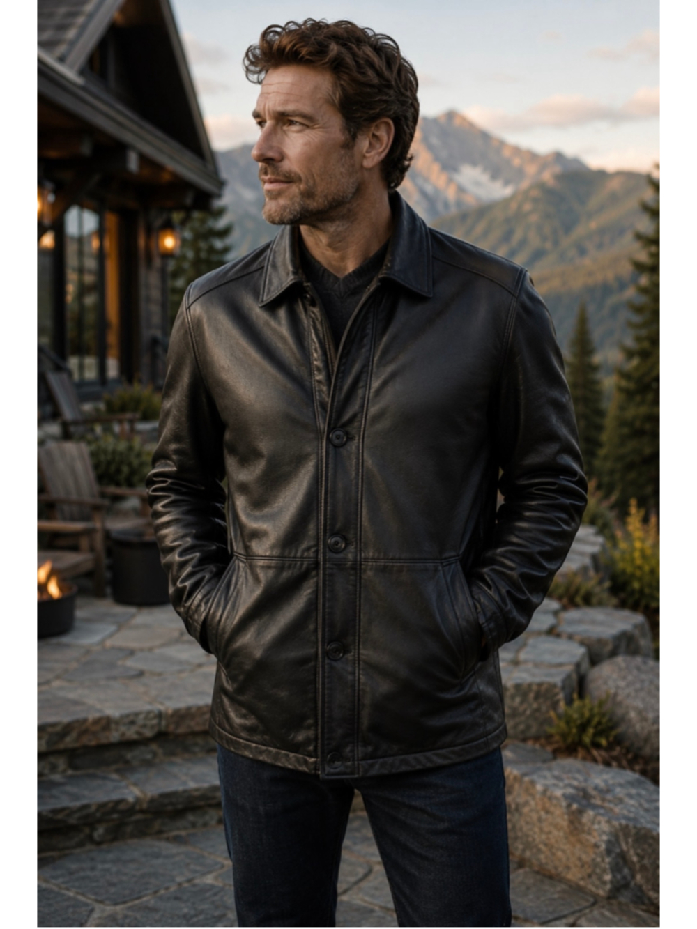 Adler Authentic Genuine New Zealand Lambskin Leather Car Coat Jacket Black XL